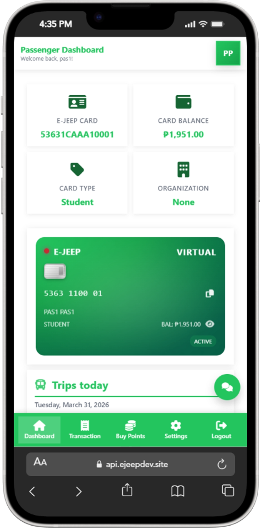 E-JEEP route tracking screen